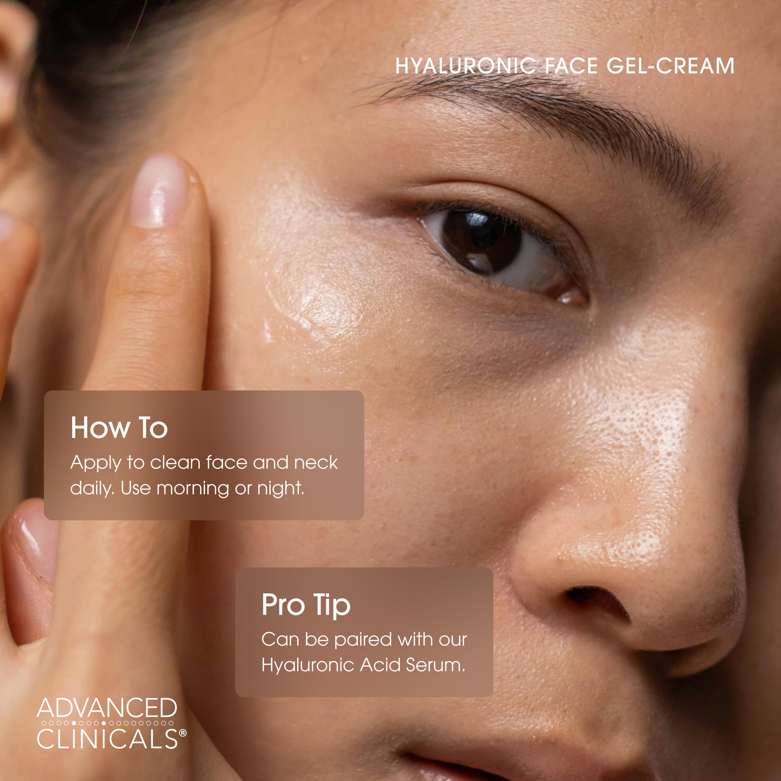 Advanced Clinicals hyaluronic acid moisturizer gel vitamin E and B5 for enhanced skin hydration.