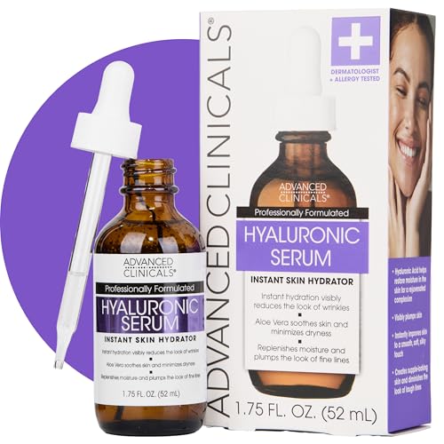 Advanced Clinicals hyaluronic acid serum bottle-dispense highlights controlled application.