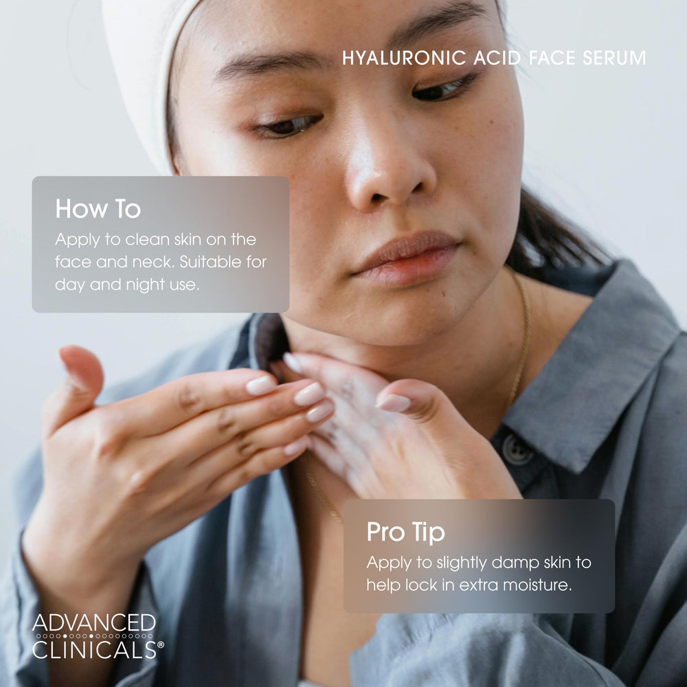 Advanced Clinicals hyaluronic acid serum face-application shows easy, even layering.