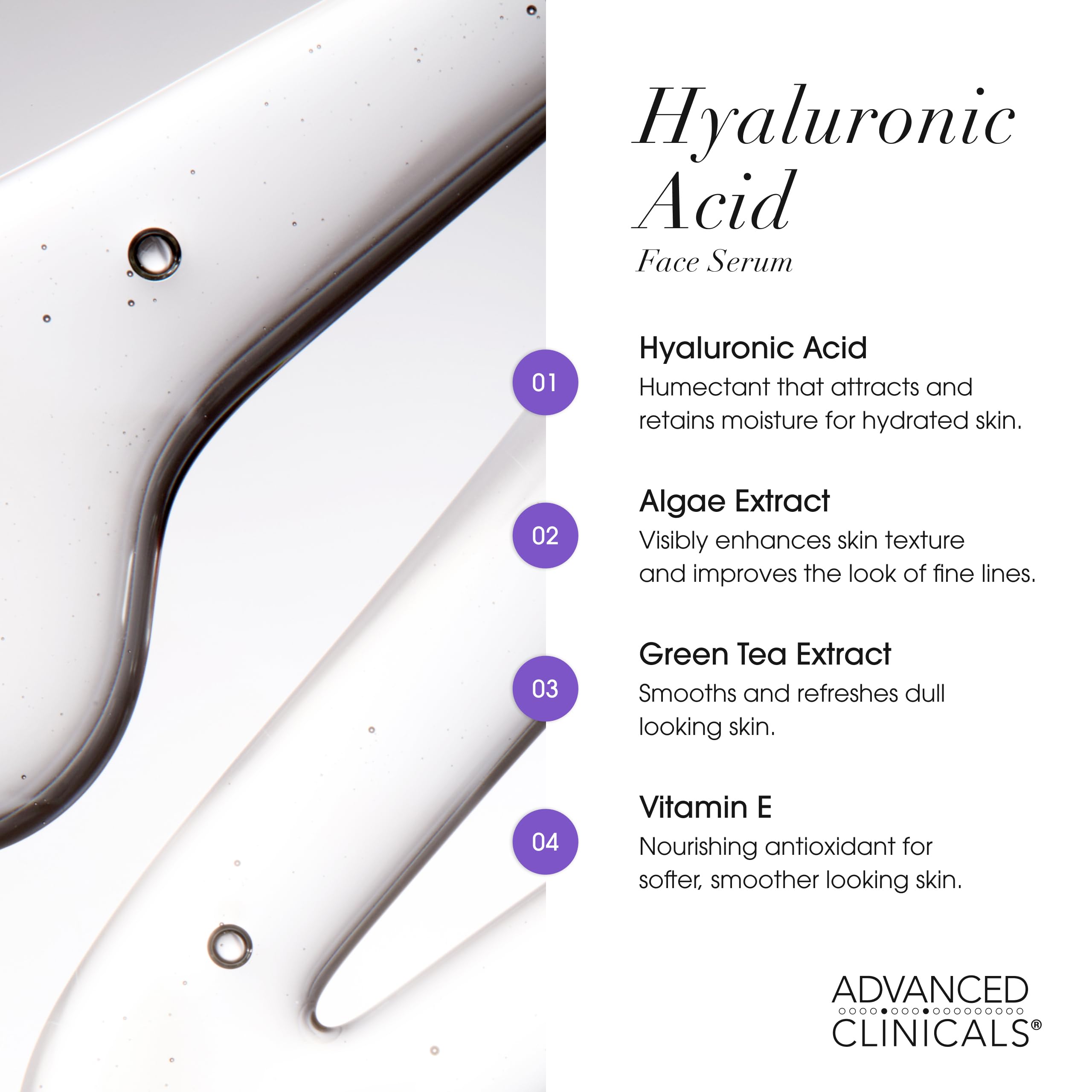 Advanced Clinicals hyaluronic acid serum vitamin-e-ampoule signals nourishing moisture.