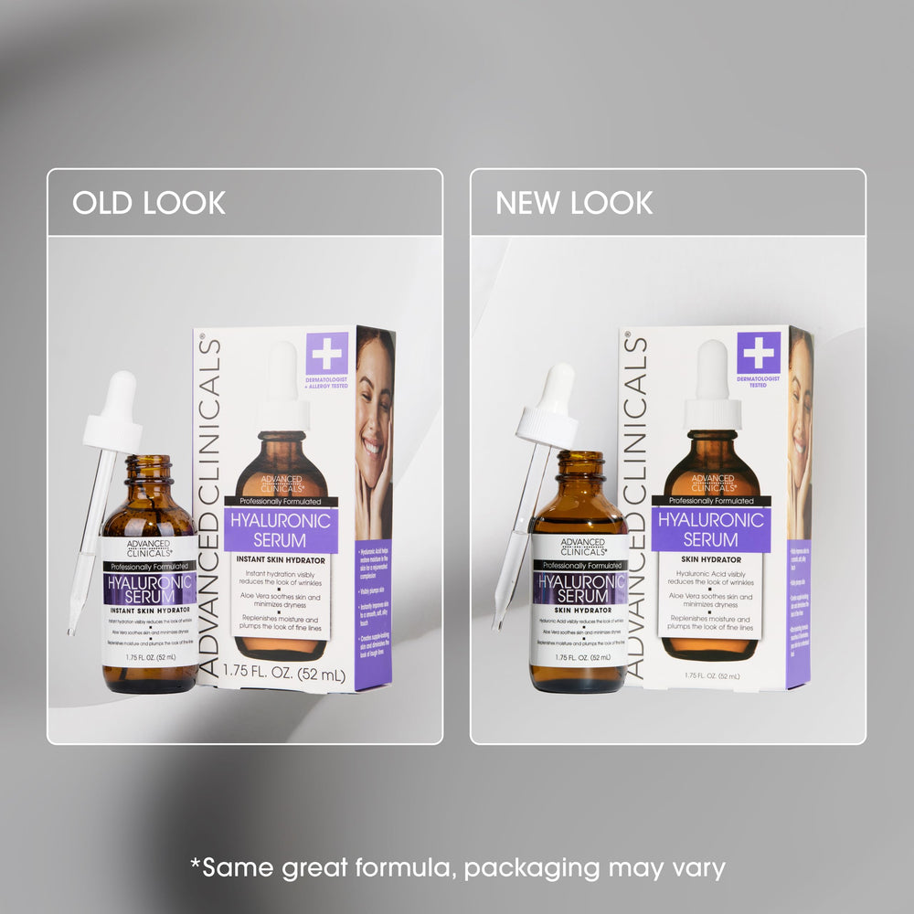 Advanced Clinicals hyaluronic acid serum wet-skin-appearance hints at rapid absorption.