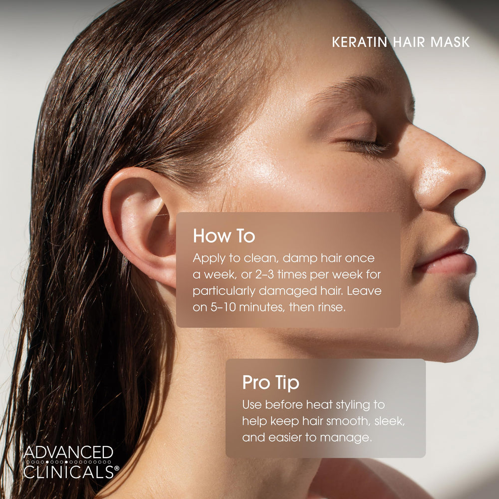 Advanced Clinicals Keratin Hair Mask for dry frizzy hair suggests softening and manageability