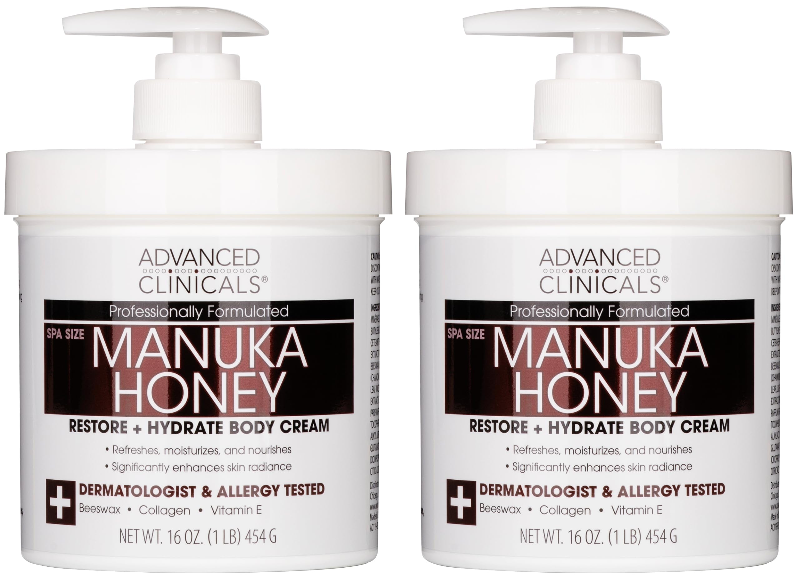 Advanced Clinicals Manuka Honey Body Cream bottle top close-up showing rich hydration