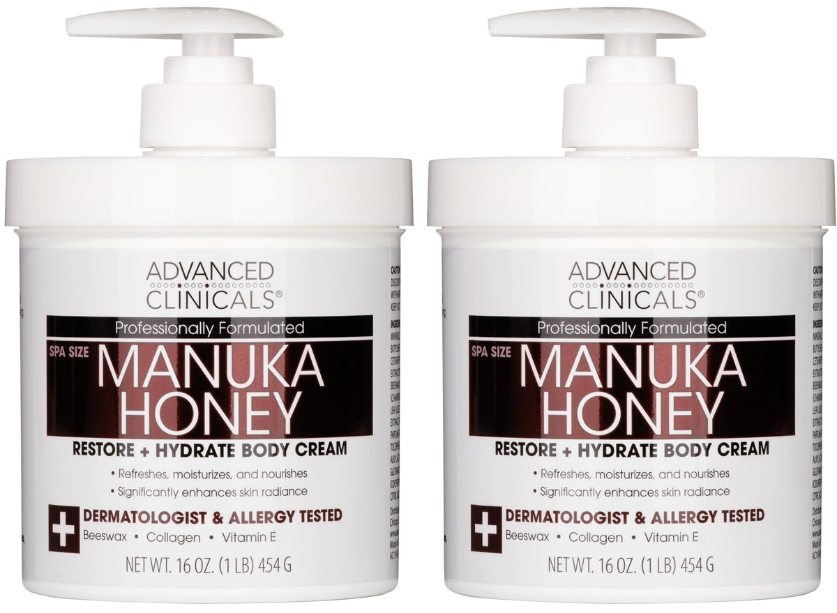 Advanced Clinicals Manuka Honey Body Cream bottle top close-up showing rich hydration