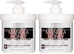 Advanced Clinicals Manuka Honey Body Cream bottle top close-up showing rich hydration