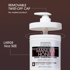 Advanced Clinicals Manuka Honey Body Cream hands-application scene for everyday moisture