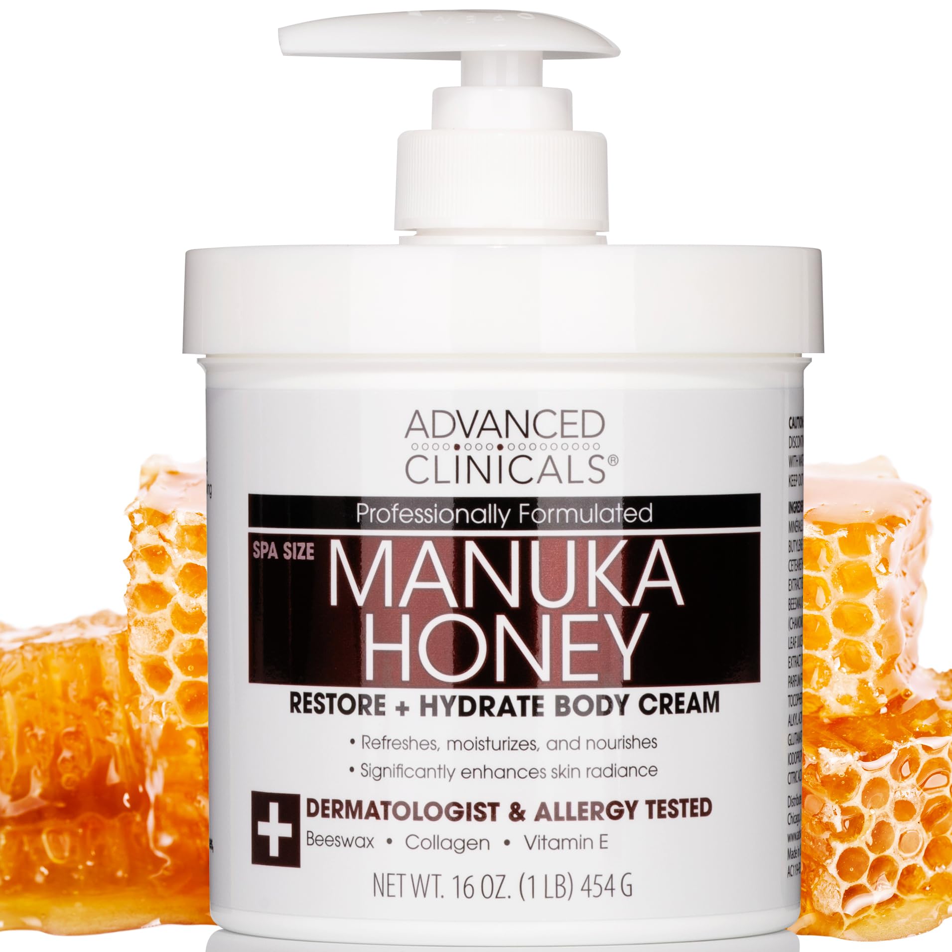 Advanced Clinicals Manuka Honey Body Cream jar closeup for rich hydration