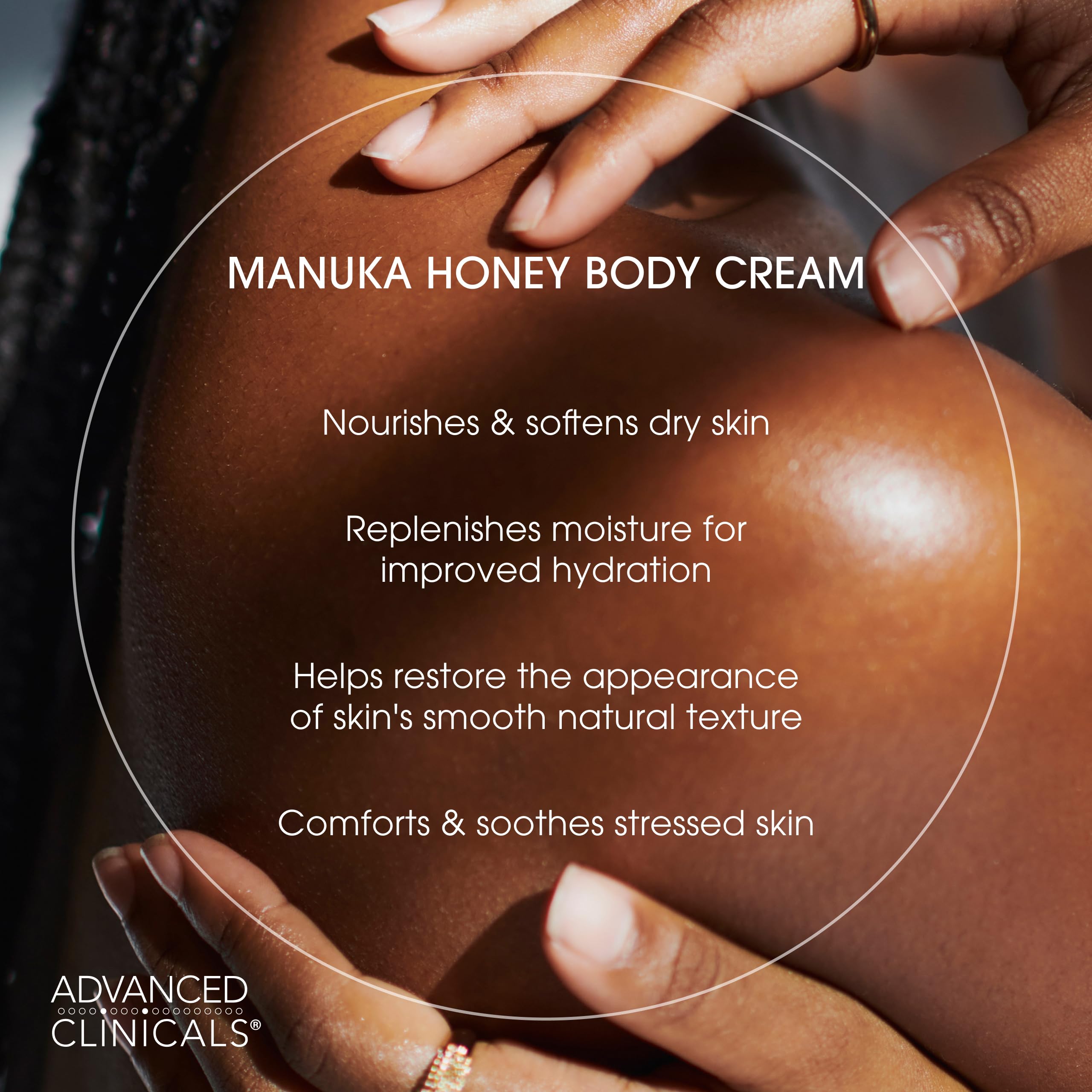 Advanced Clinicals Manuka Honey Body Cream packaging highlight premium skincare