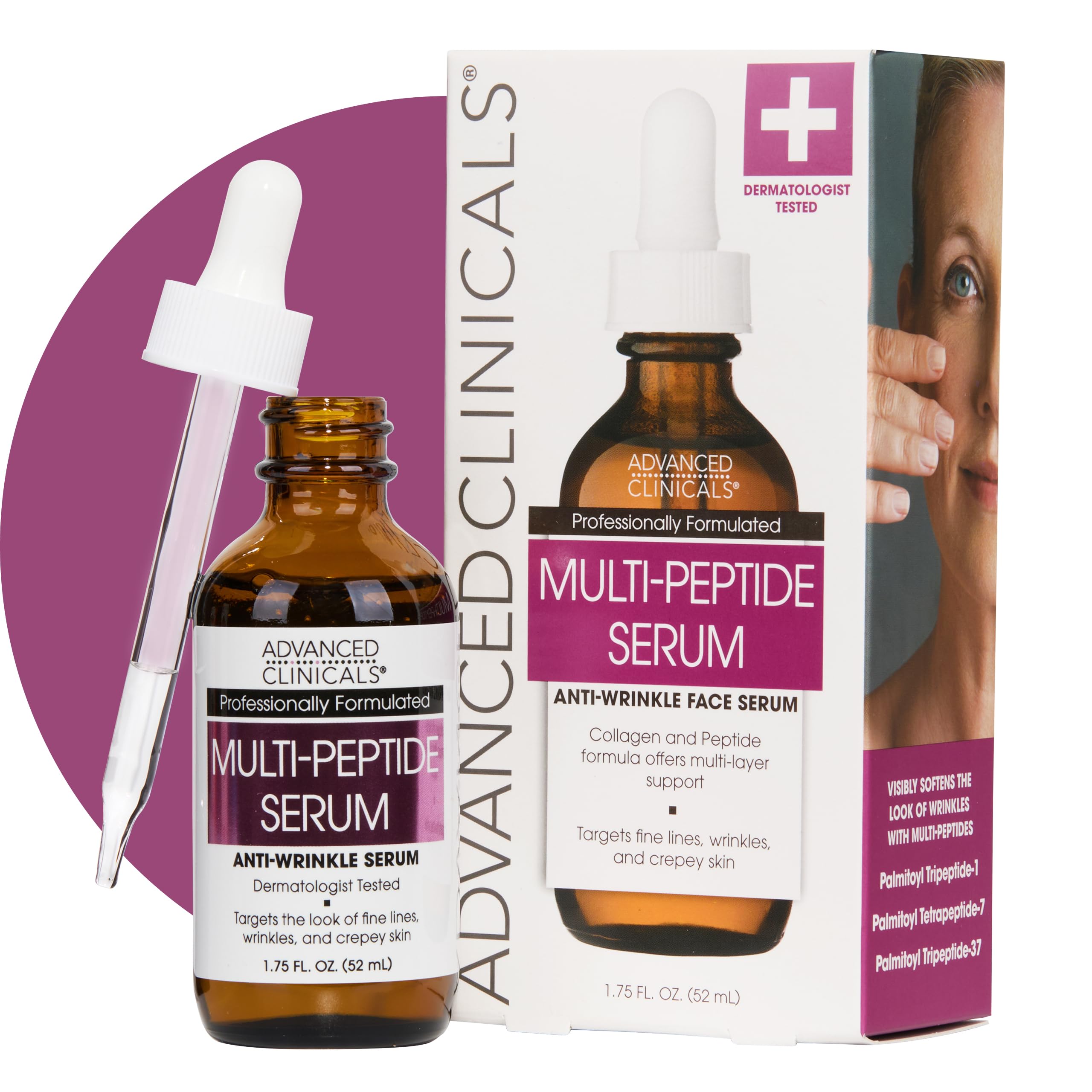 Advanced Clinicals Multi Peptides Serum bottle closeup offering hydration boost for smoother skin