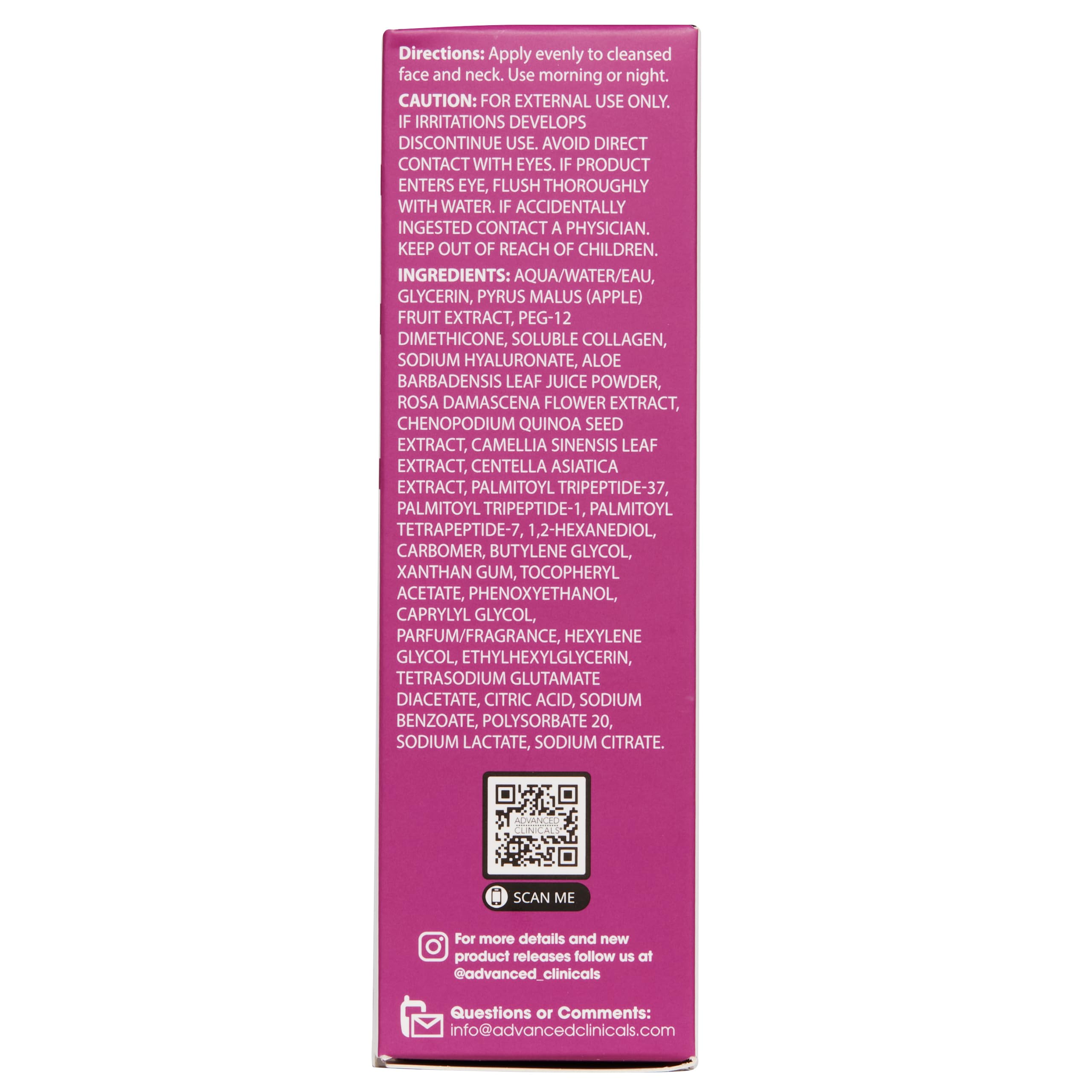 Advanced Clinicals Multi Peptides Serum label-detail highlights dermatologist-tested formula