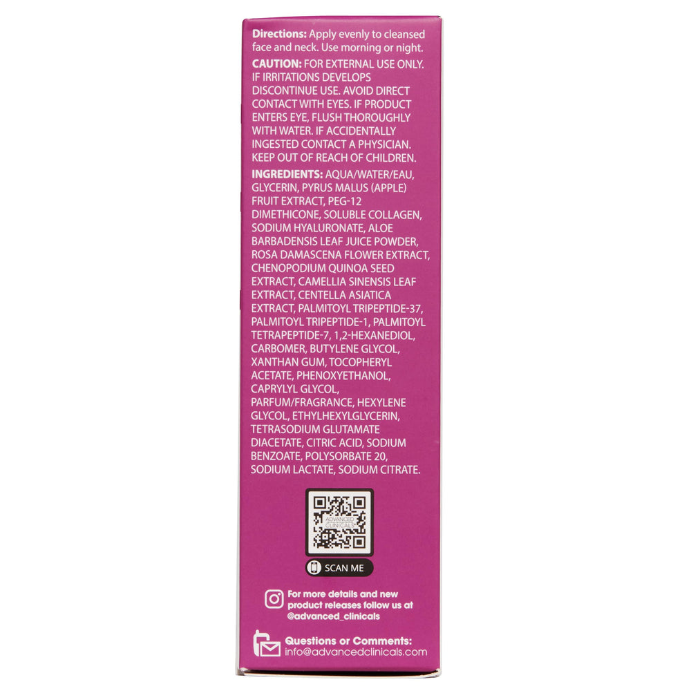 Advanced Clinicals Multi Peptides Serum label-detail highlights dermatologist-tested formula