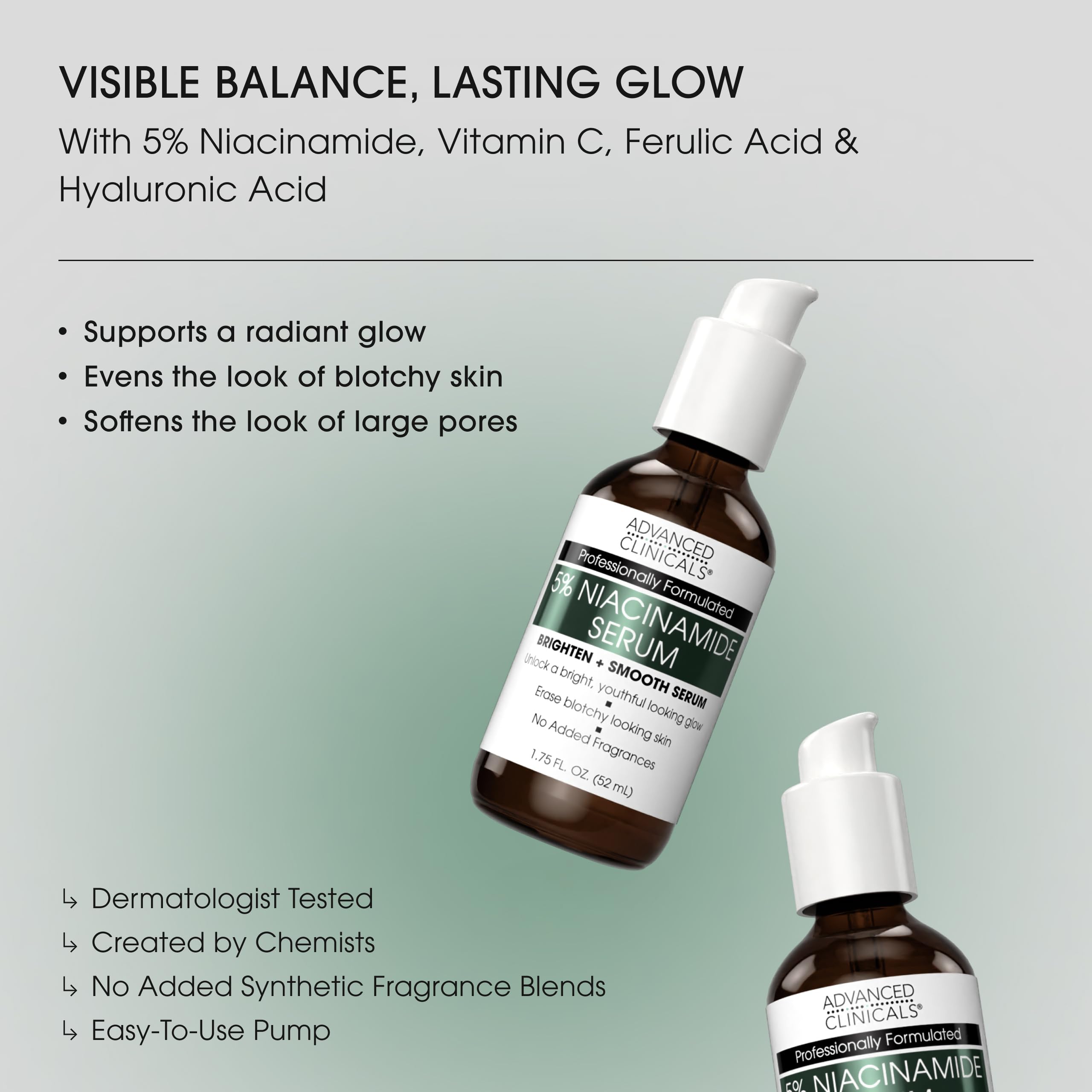 Advanced Clinicals Niacinamide Serum dropper pour demonstrates quick absorption and light hydration.