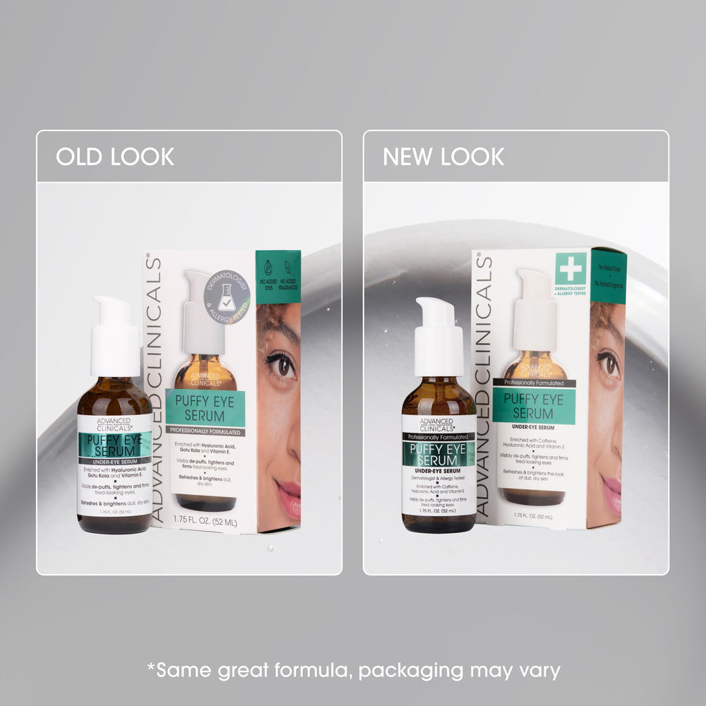 Advanced Clinicals Puffy Eye Serum showing improved texture around the eye.