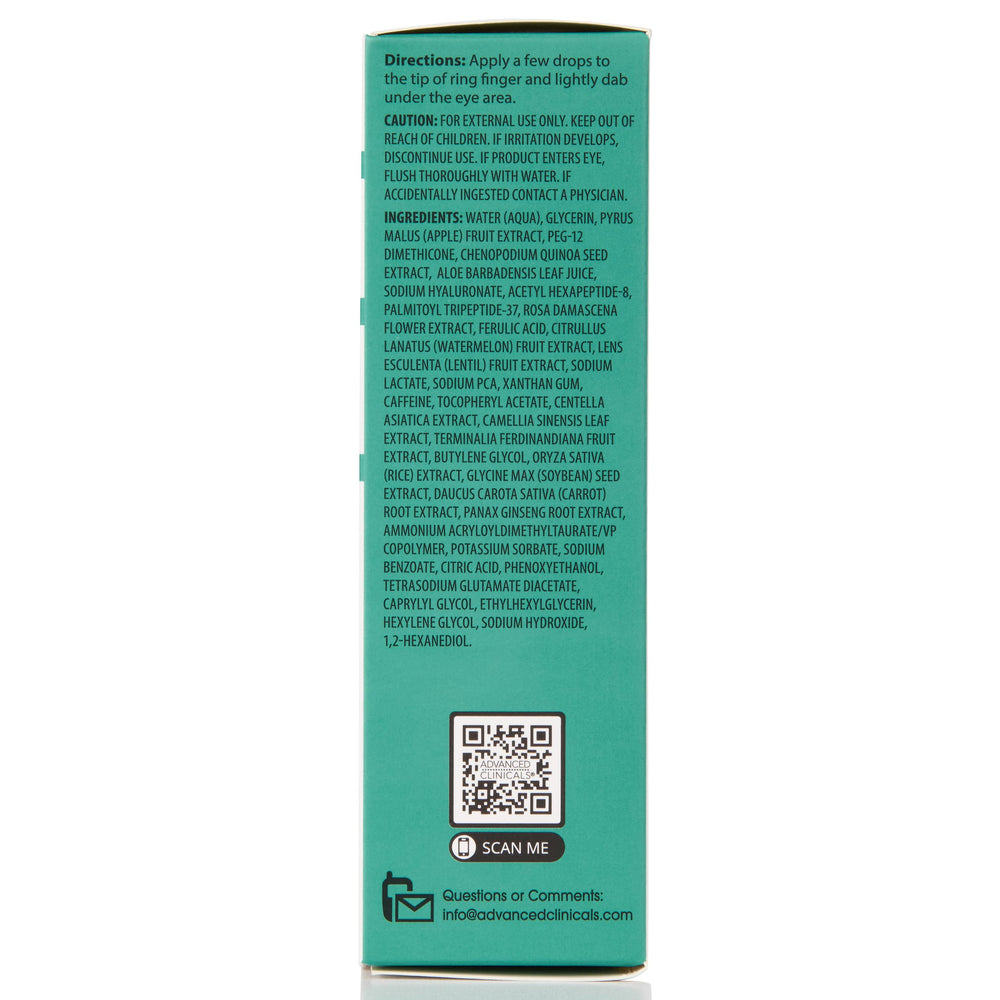 Advanced Clinicals Puffy Eye Serum dermatologist-tested formula in skincare routine.