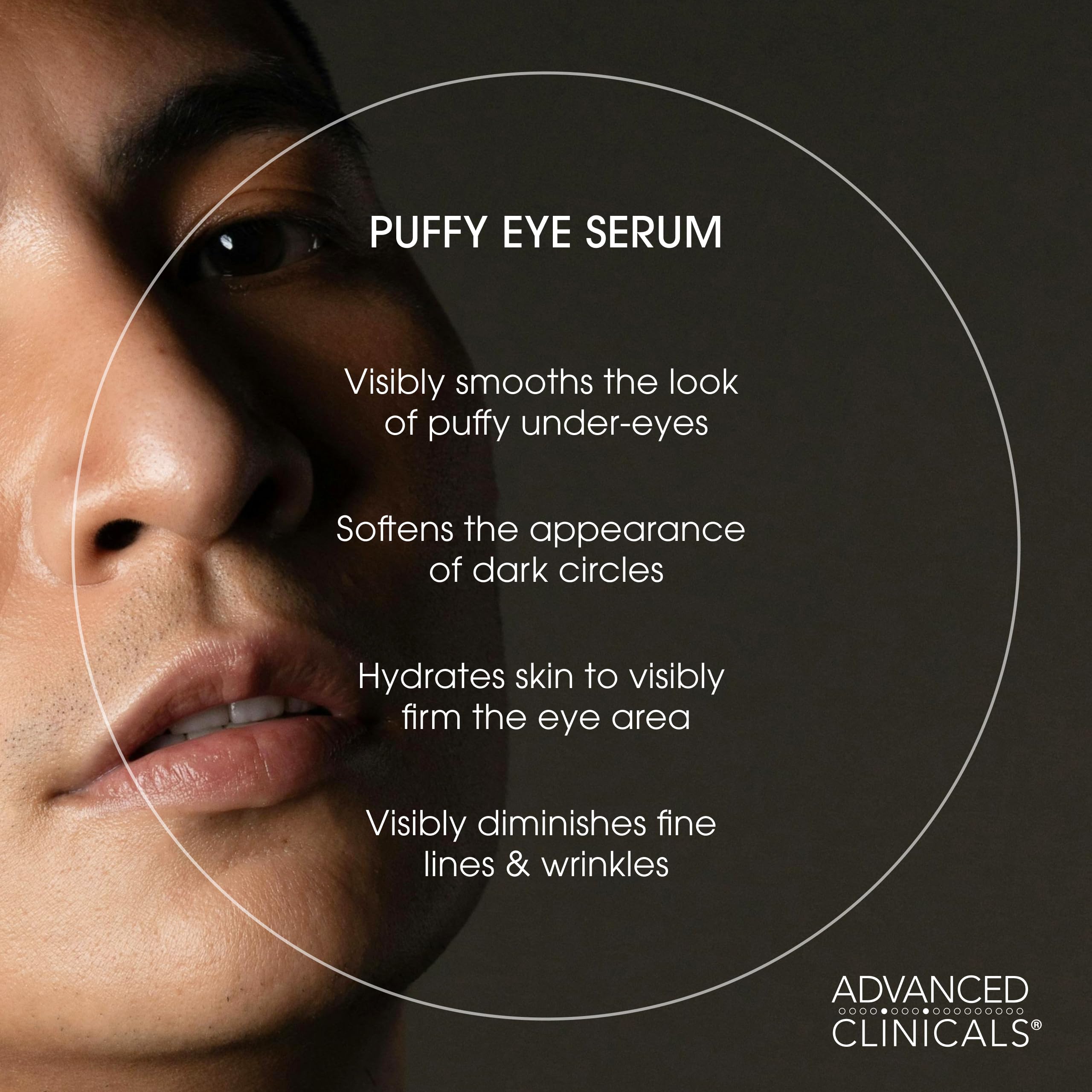 Advanced Clinicals Puffy Eye Serum light gel texture on skin for hydration.