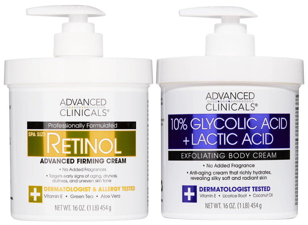 Advanced Clinicals retinol body cream bottle offers rich moisture for smoother-looking skin