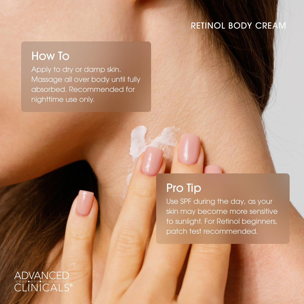 Advanced Clinicals retinol body cream firming look portrayal on legs or arms