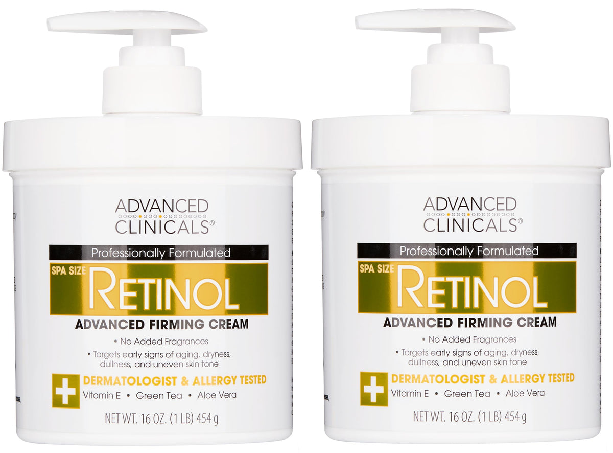 Advanced Clinicals retinol body cream jar shows rich texture for firmer-looking skin