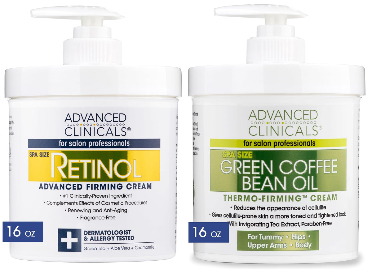 Advanced Clinicals retinol body cream pump closeup shows smoothing texture and hydration