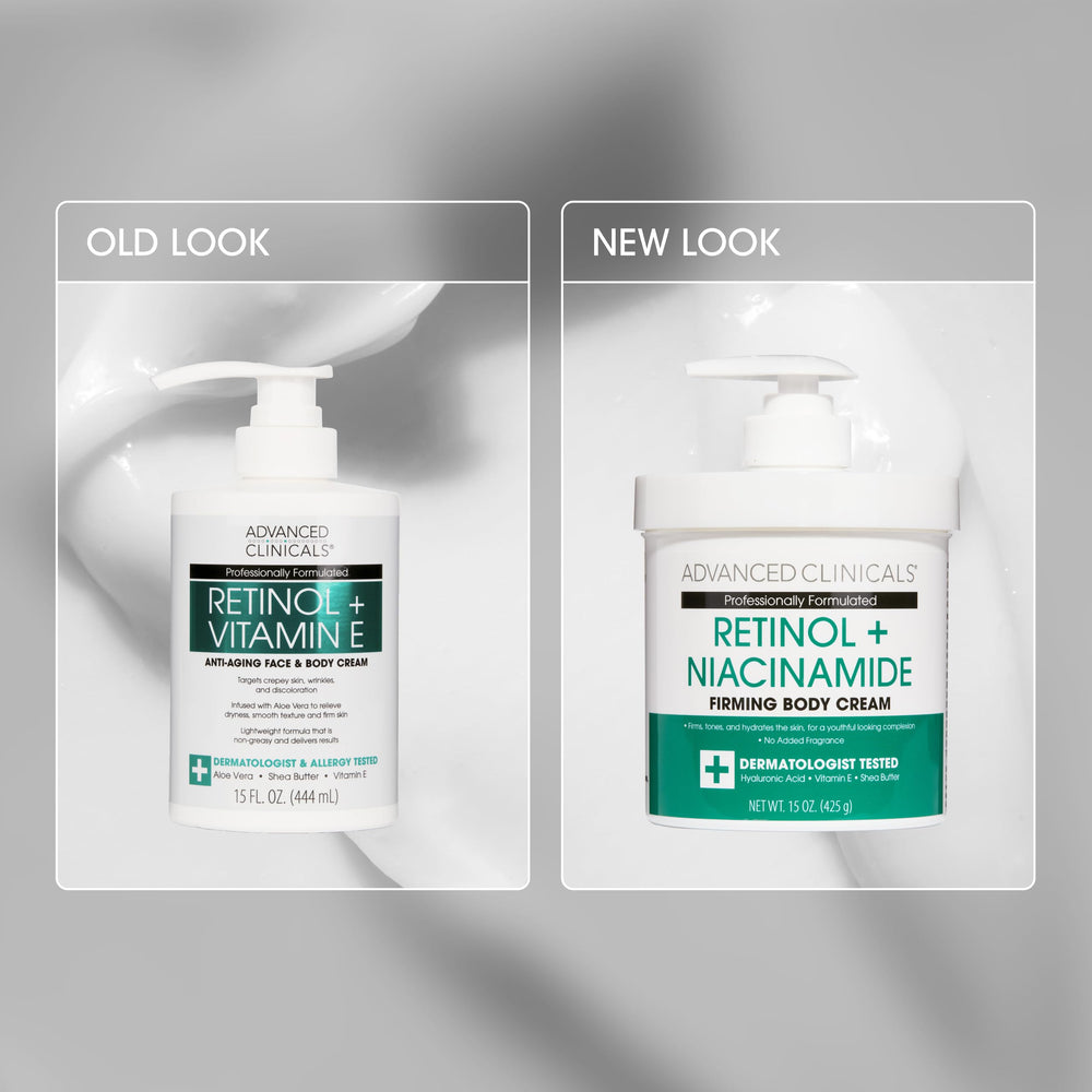 Advanced Clinicals Retinol Body Lotion being applied to skin for smoothing crepey areas nightly