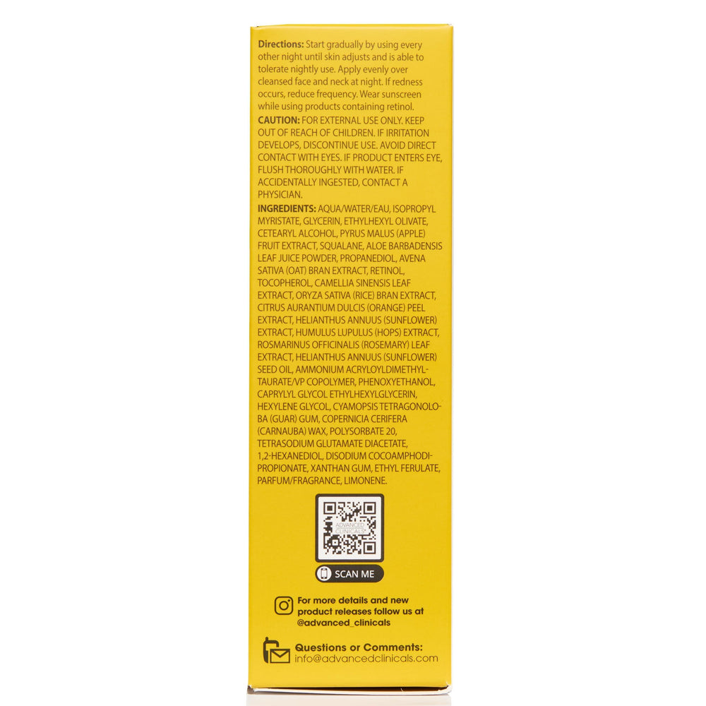 Advanced Clinicals Retinol Serum for Face sealed jar with glass dropper conveys premium quality and care.