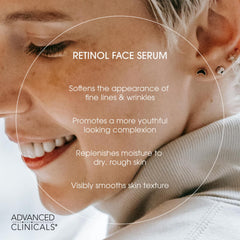 Advanced Clinicals Retinol Serum for Face pump delivers a lightweight milky texture for smooth skin.