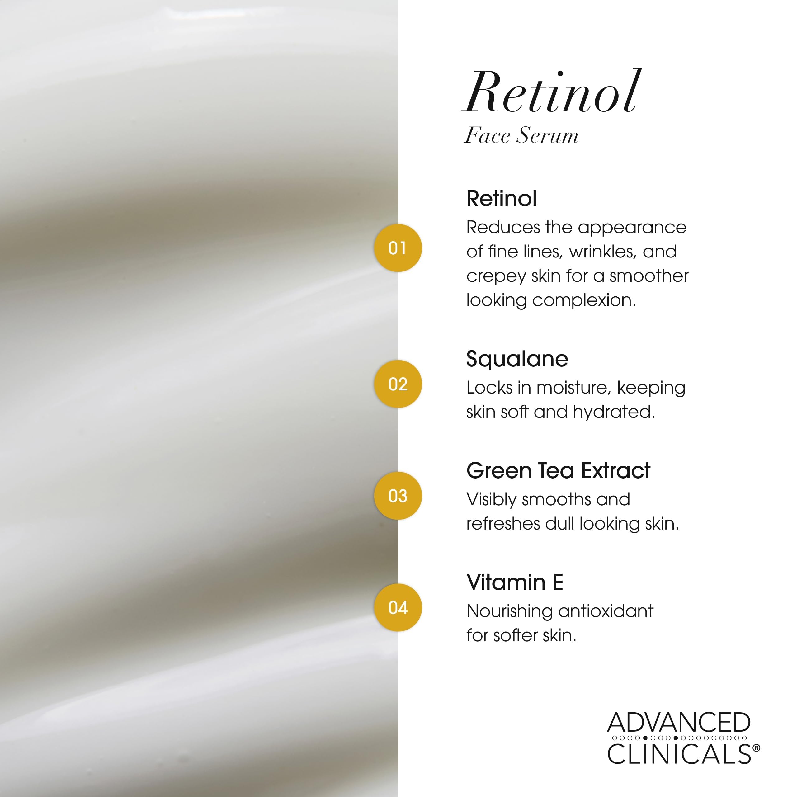 Advanced Clinicals Retinol Serum for Face product shot on nightstand suggests nightly rejuvenation.