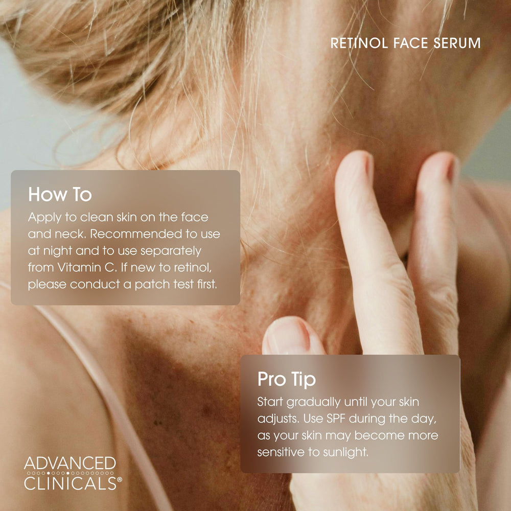 Advanced Clinicals Retinol Serum for Face ingredient art emphasizes vitamin E for skin nourishment.