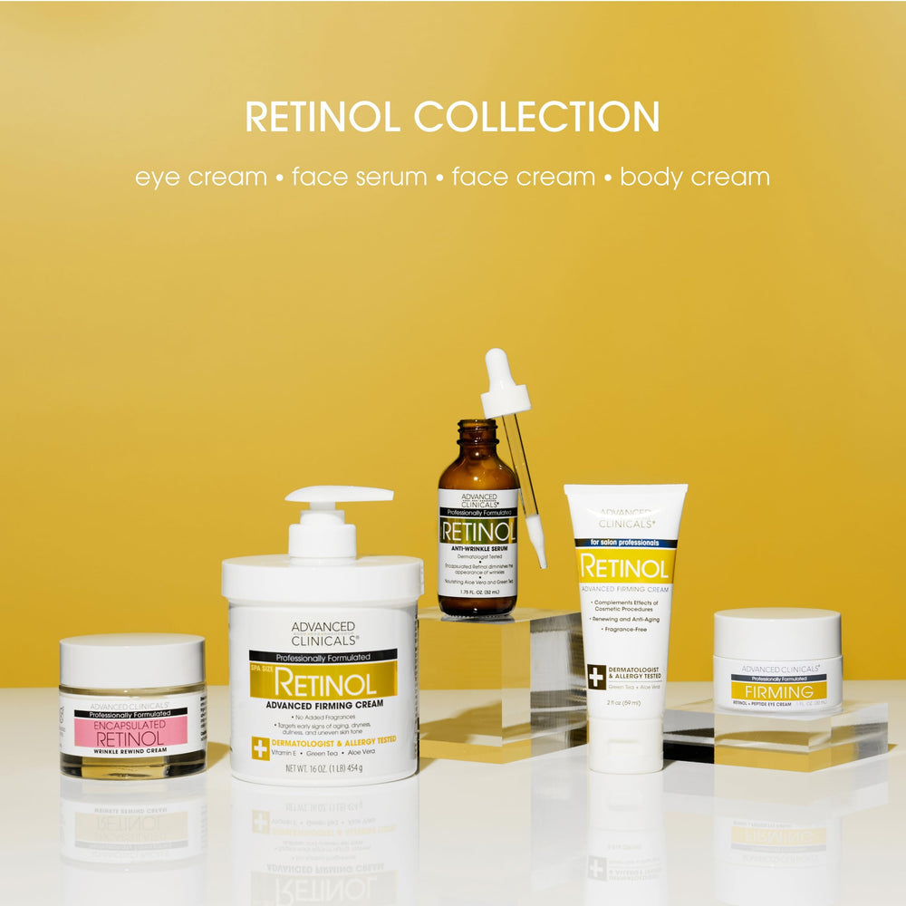 Advanced Clinicals Retinol Serum for Face lab-style packaging reinforces science-backed skincare with quality.