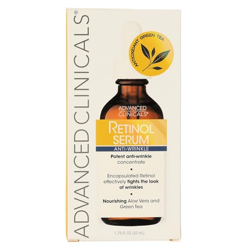 Advanced Clinicals retinol serum milky texture showing lightweight hydration for night use.