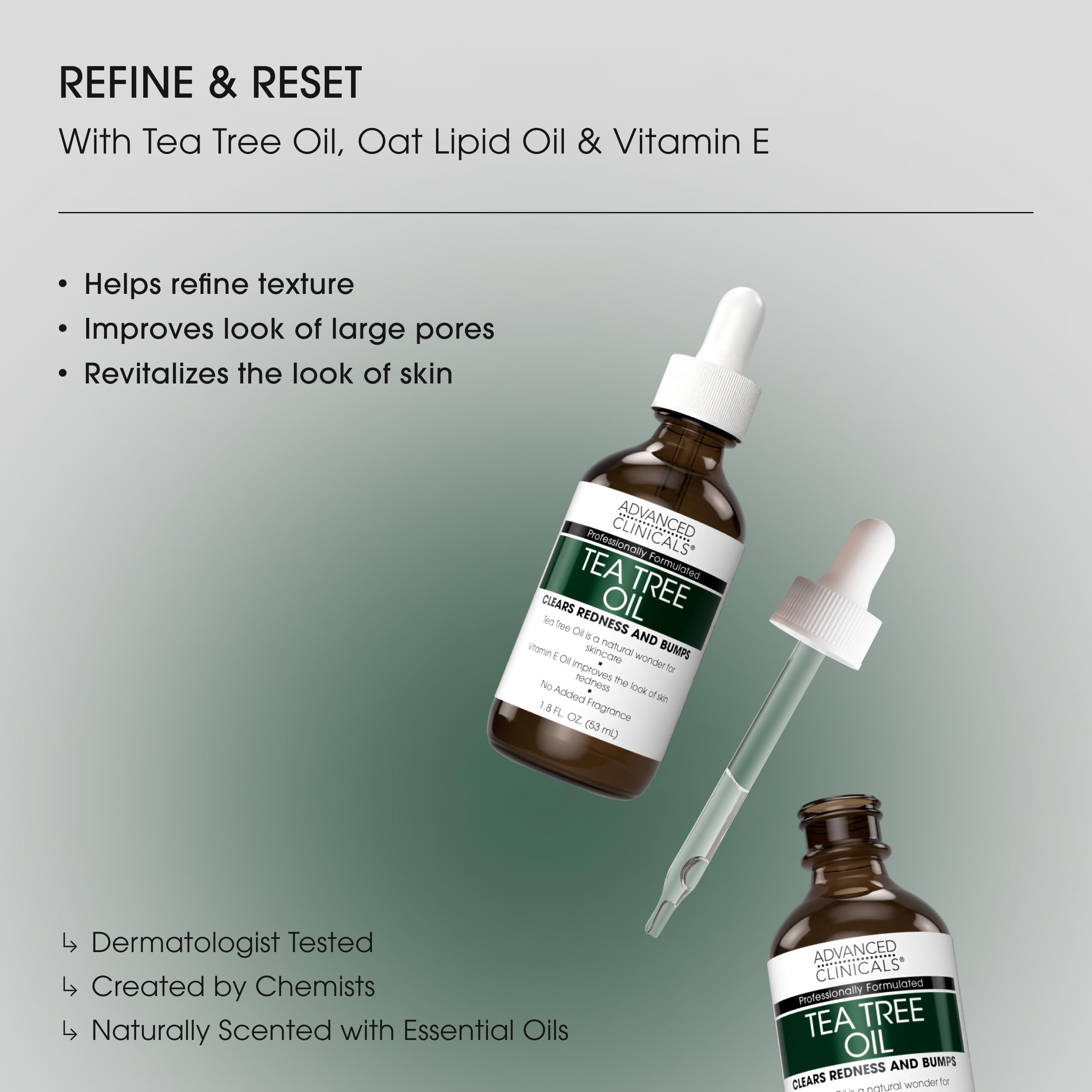 Tea Tree Oil Serum applied to face to smooth texture.