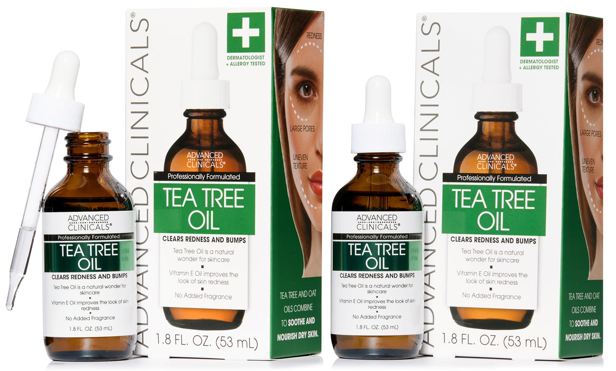Advanced Clinicals Tea Tree Oil Serum bottle shows sleek packaging for easy daily use.