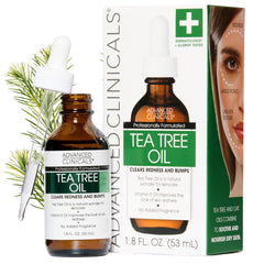 Advanced Clinicals Tea Tree Oil Serum bottle close-up for lightweight hydration.