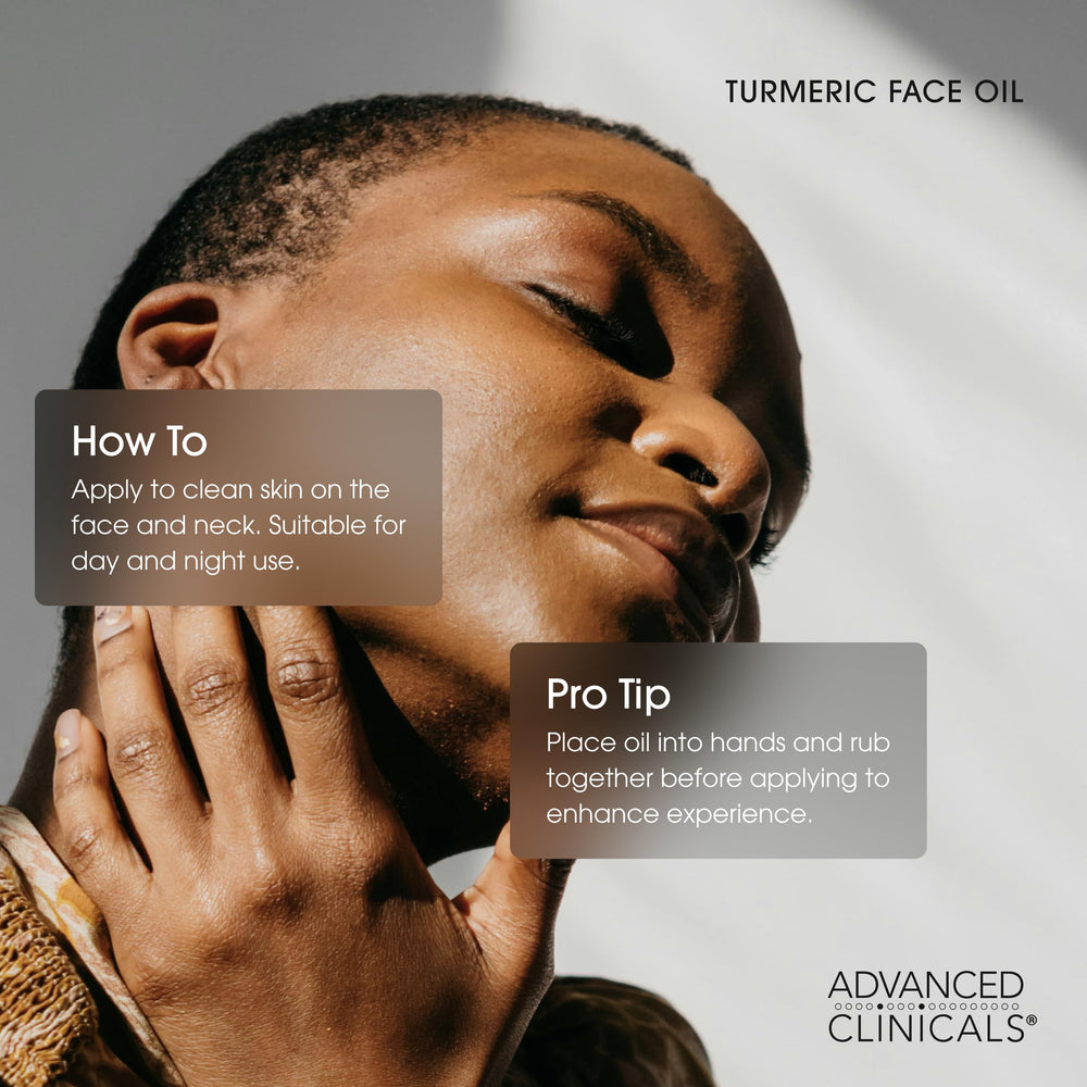 Advanced Clinicals Turmeric Oil Serum bottle closeup of oil texture for daily hydration