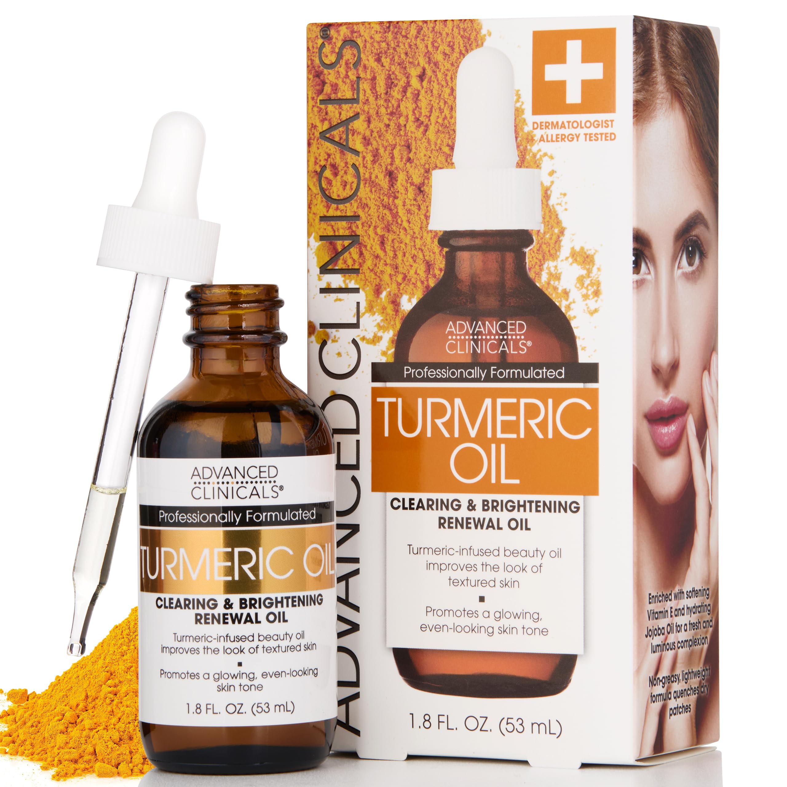 Advanced Clinicals Turmeric Oil Serum bottle front view highlighting hydration for glow
