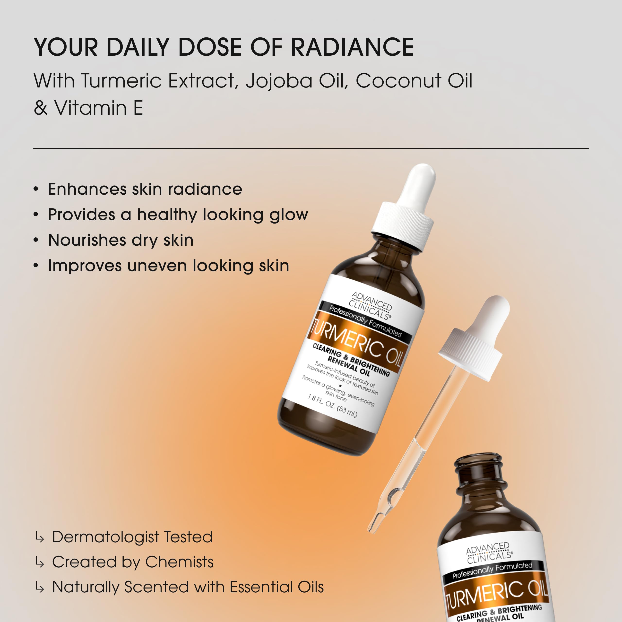 Advanced Clinicals Turmeric Oil Serum dropper closeup signaling nourishing dry-skin care