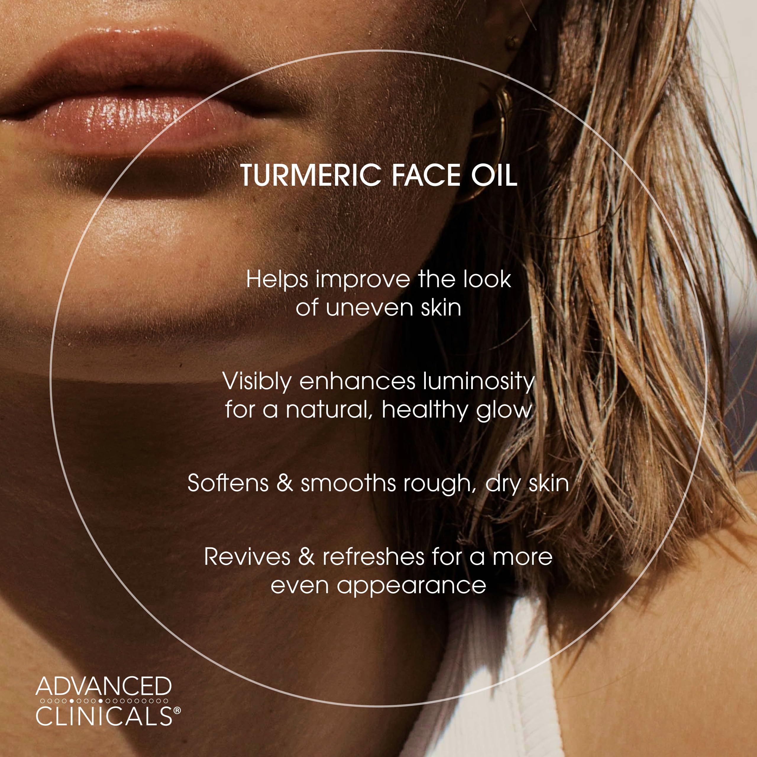 Advanced Clinicals Turmeric Oil Serum applied on skin for even-toned glow