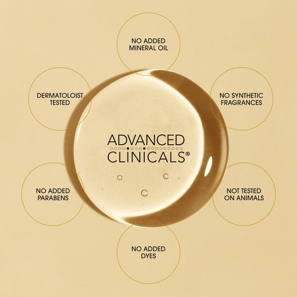Advanced Clinicals Vitamin C Brightening Body Oil bottle closeup with elegant packaging.