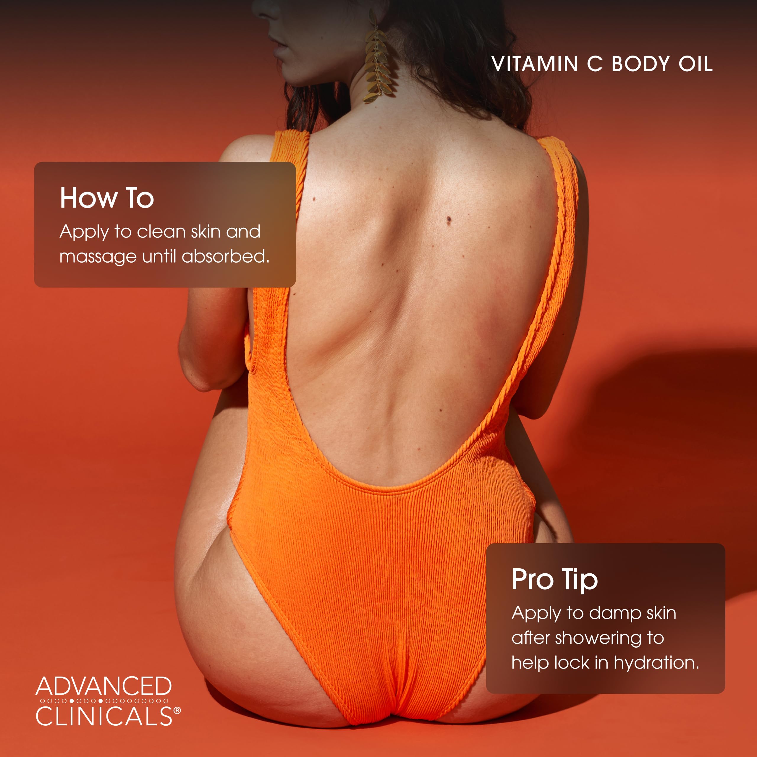 Advanced Clinicals Vitamin C Brightening Body Oil even-skin-tone suggests radiance on dull skin.