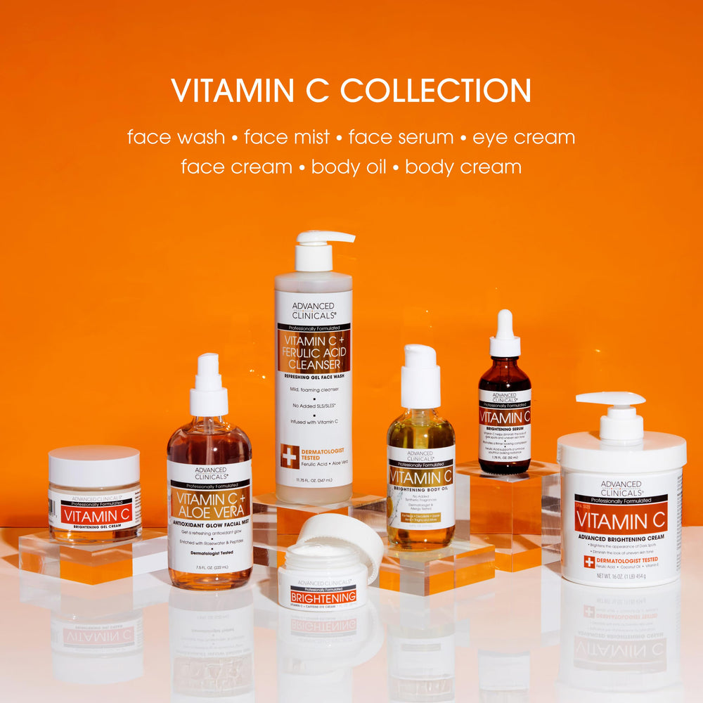 Advanced Clinicals Vitamin C Brightening Body Oil turmeric extract highlight for balanced hydration.