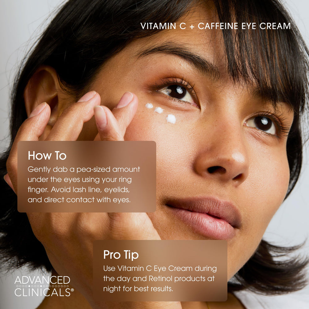 Advanced Clinicals Vitamin C + Caffeine Eye Balm hydrates and nourishes the eye contour.