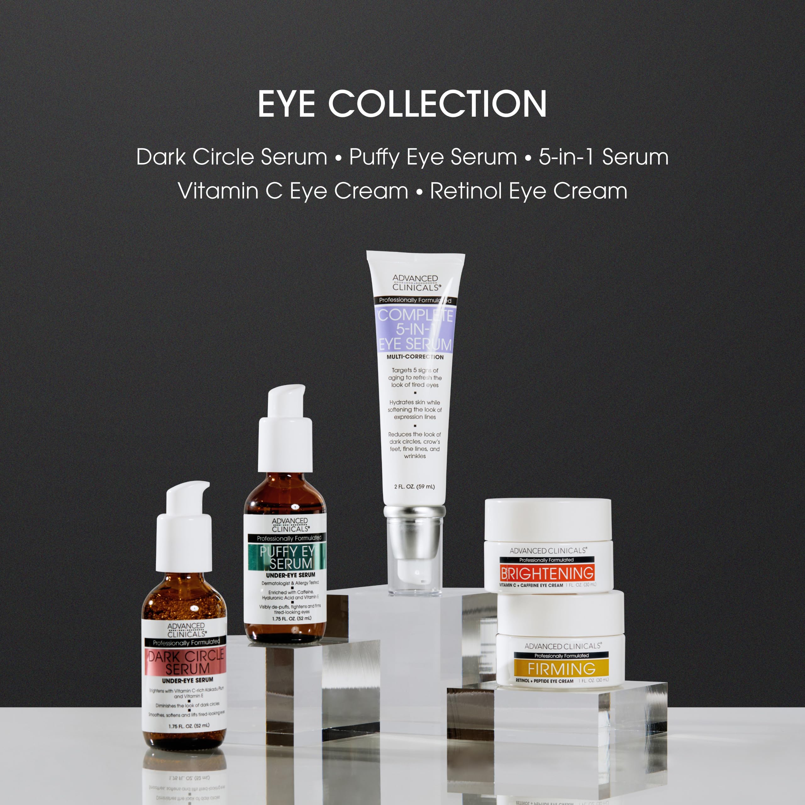 Advanced Clinicals peptide-rich formula applied near lashes supports nourished under-eye skin.