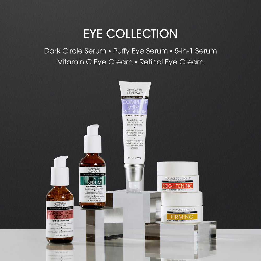 Advanced Clinicals peptide-rich formula applied near lashes supports nourished under-eye skin.