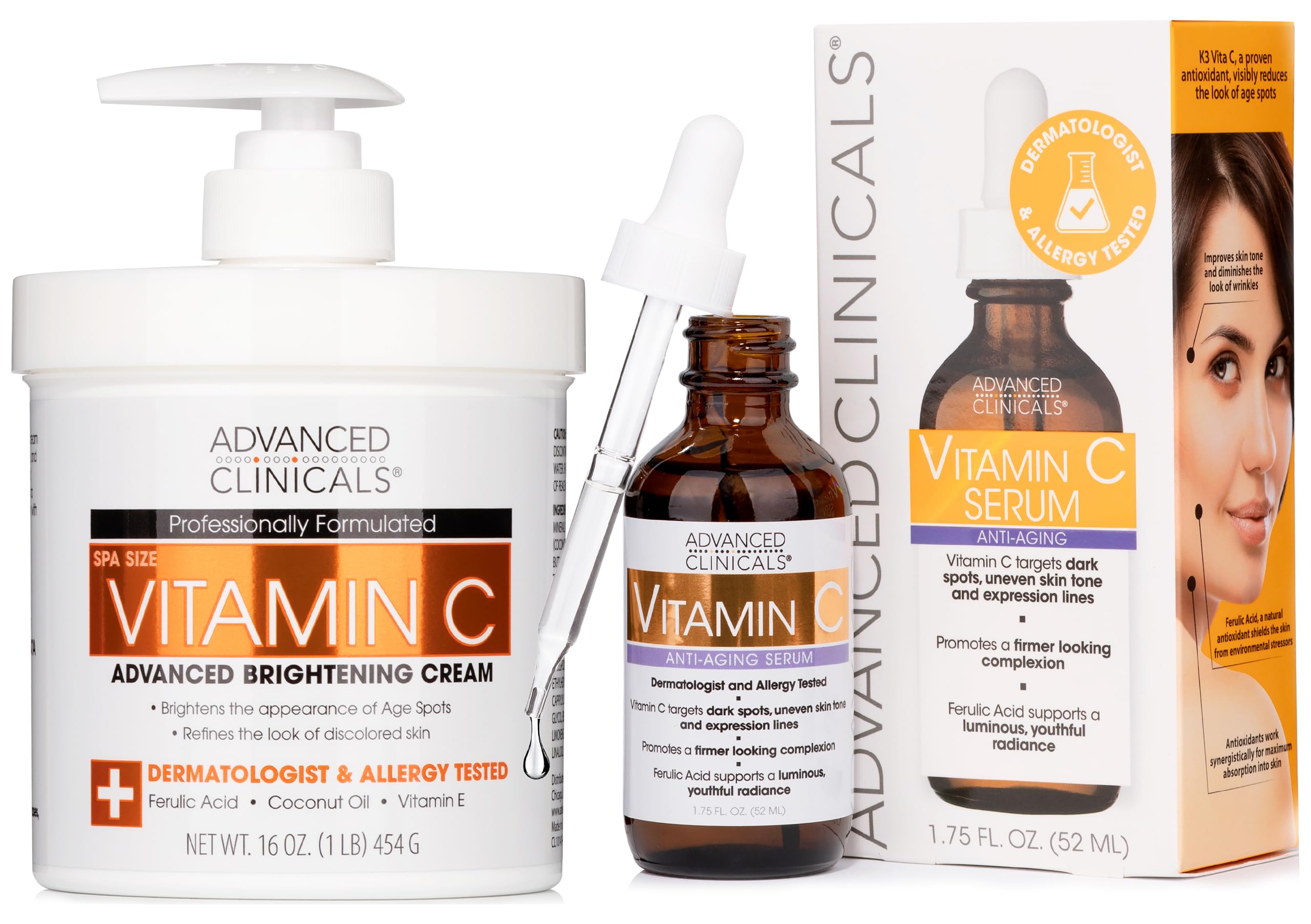 Advanced Clinicals Vitamin C Cream bottle illuminated for radiant skin