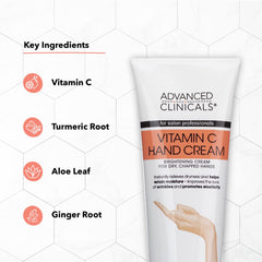 Advanced Clinicals Vitamin C lotion close-up highlights citrus scent and ginseng notes.