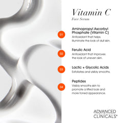Advanced Clinicals vitamin C serum bottle highlights glow and even tone.