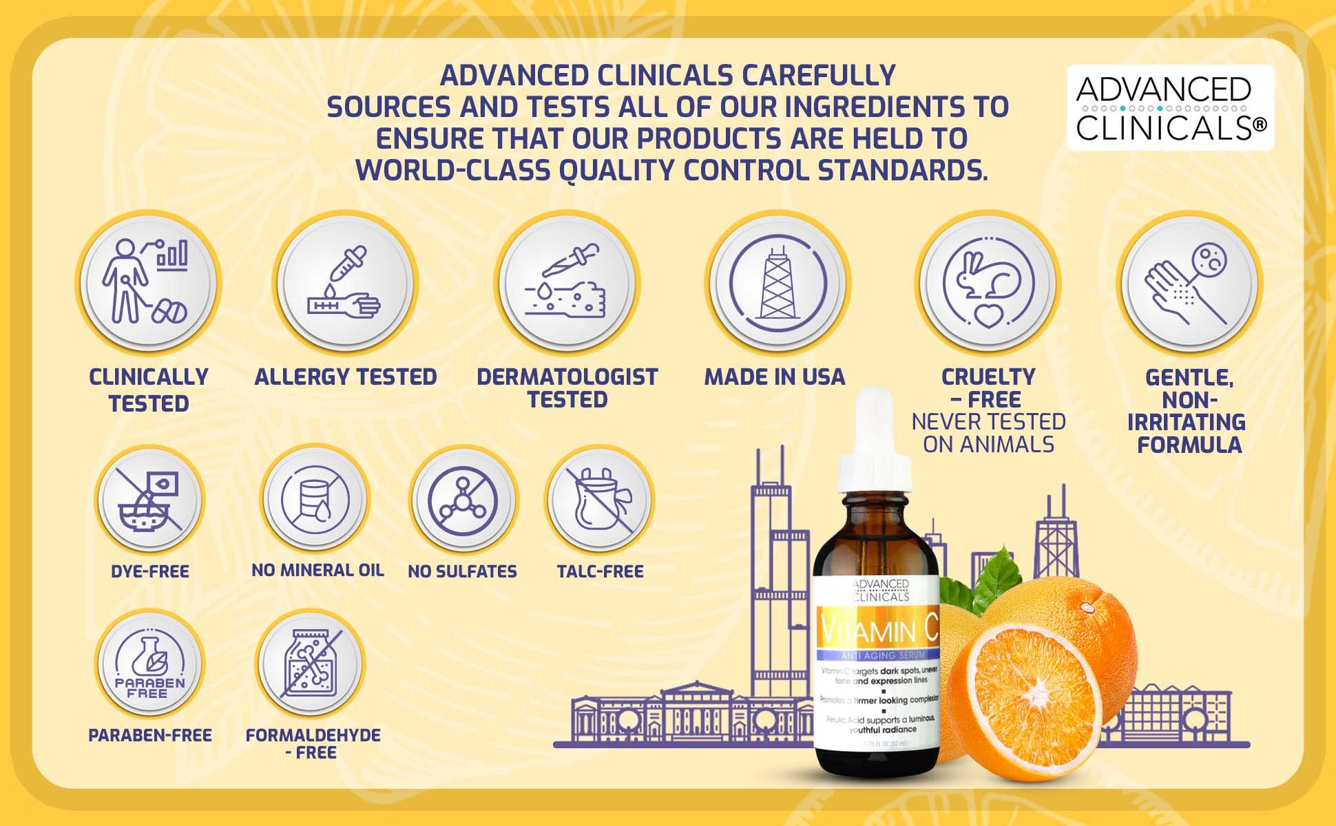 Advanced Clinicals Vitamin C Serum ingredients featuring ferulic and peptides