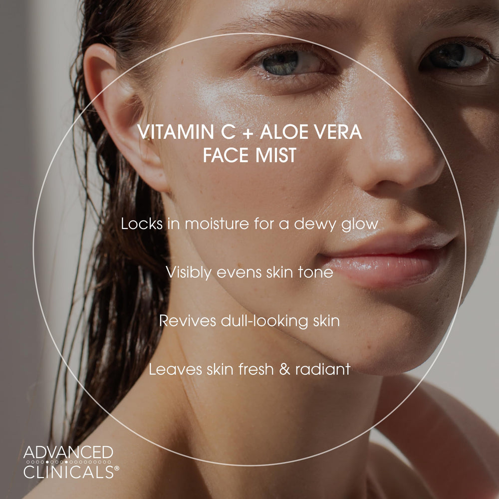 Advanced Clinicals Vitamin C Toner spritz on skin for lightweight hydration.