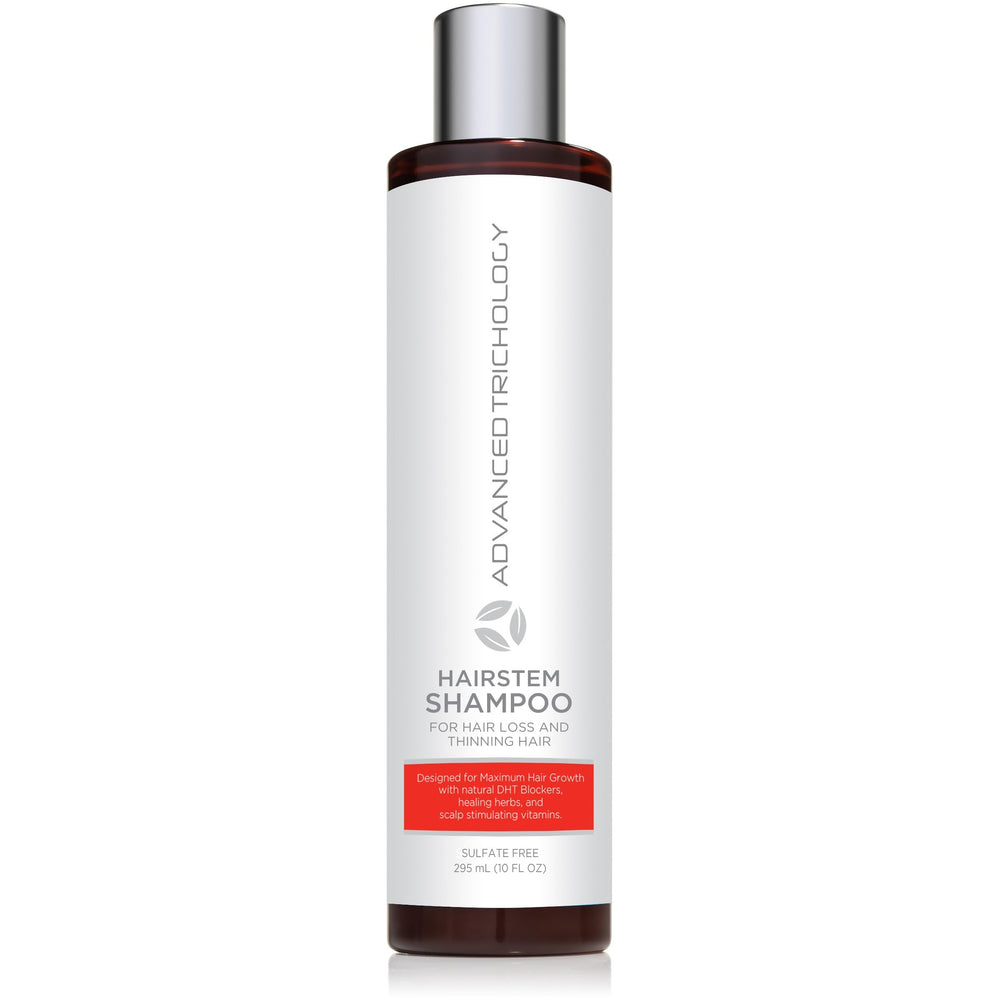 Advanced Trichology HairStem bottle pour for convenient daily scalp care.