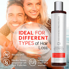 Advanced Trichology HairStem bottle side view highlighting sulfate-free cleansing formula.